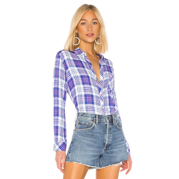 Rails Hunter White Candy Azure Plaid Long Sleeve Button Down Shirt - Picture 1 of 13